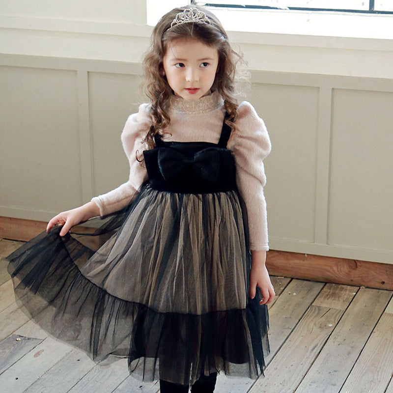 Children's beautiful Girl Bow-knot Yarn Padded dress - Daily Bright Xpress