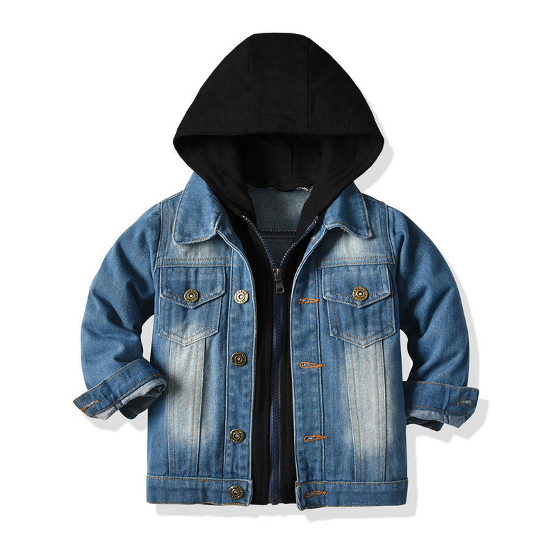 Children's Fake Two-piece Denim Jacket, Children's Hooded Fashion Casual Top - Daily Bright Xpress