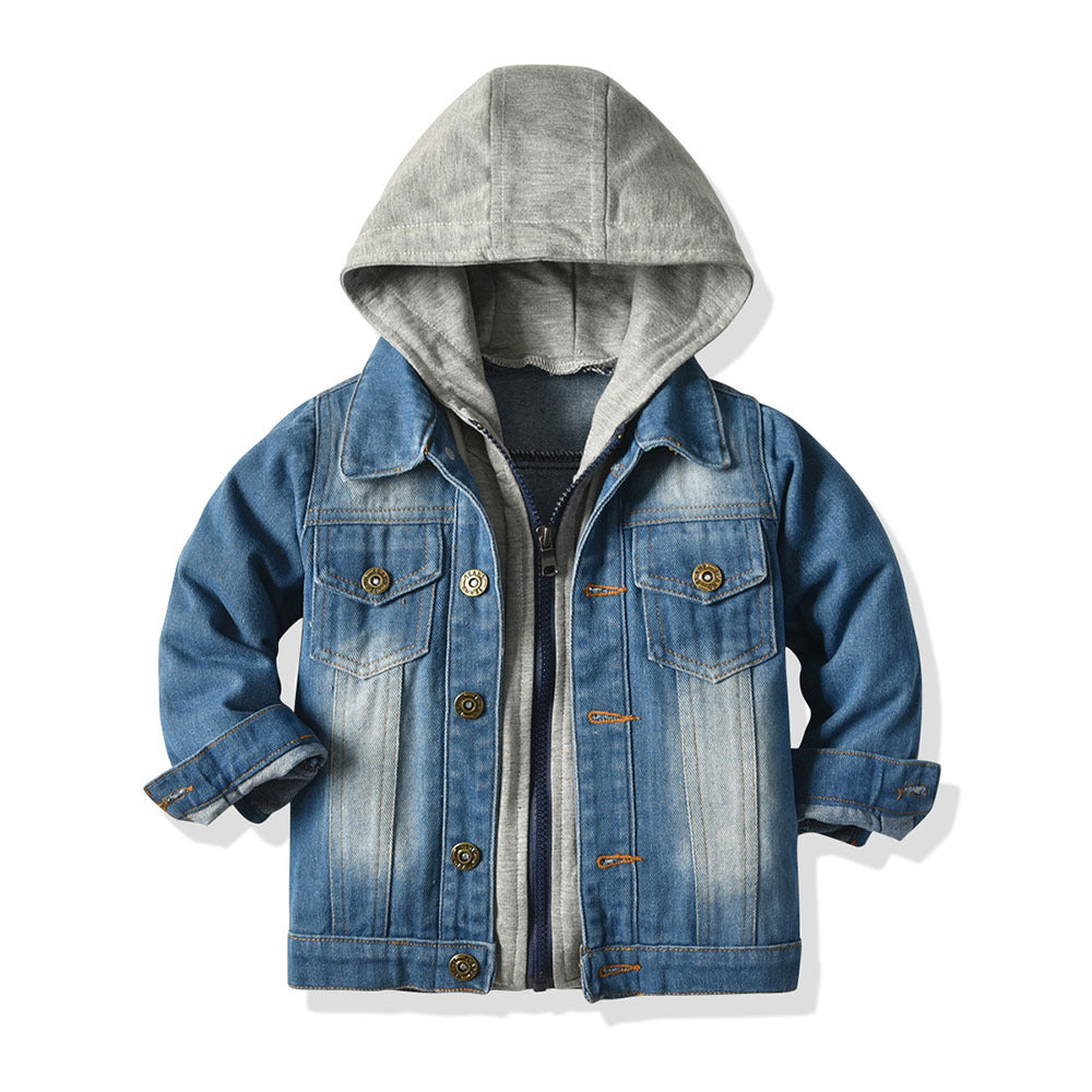 Children's Fake Two-piece Denim Jacket, Children's Hooded Fashion Casual Top - Daily Bright Xpress